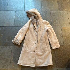 Vintage 1970s suede gray Women's Hooded Coat faux fur lining